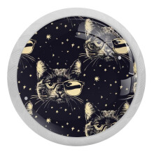 Boutons de lunettes Cool Cat, poignées de meuble en cristal, lot de 4
