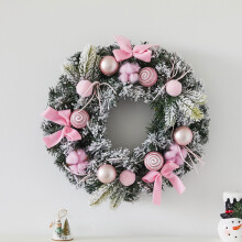 Couronne de Noël de 35 cm (14 pouces) en forme de canne à sucre avec pompons et nœud rouge
