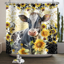 Rideau de douche Mizhona Farm, motif vache et tournesol, imperméable