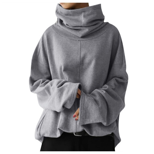 Γυναικείο Φούτερ με ζιβάγκο, μονόχρωμο, γκρι τσέπη 1