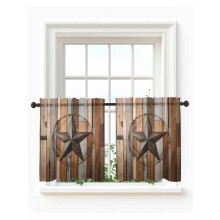 Country Star Brown Sheer Tier Curtains 27.5x36 in 2 Panels