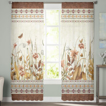 Sheer Curtains Rustic Brown Floral Wood Grain 52x72 Inch