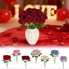 Bouquet de roses artificielles violettes en soie 15 x 34 cm