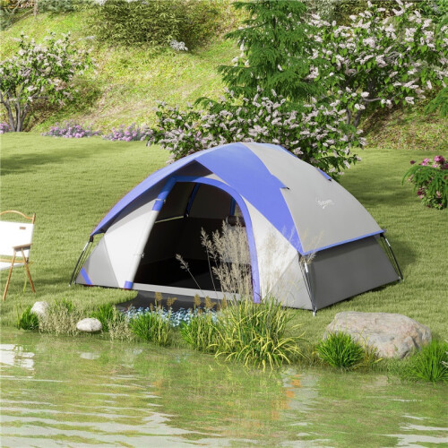 Two Man Single Room Dome Tent, with Accessories - Dark Blue/Grey 2