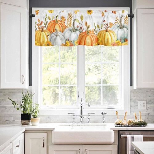 Golden Orange Fall Kitchen Curtains Set Rod Pocket 3-Piece 2