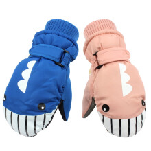 Kids Winter Warm Plush Waterproof Shark Gloves Blue