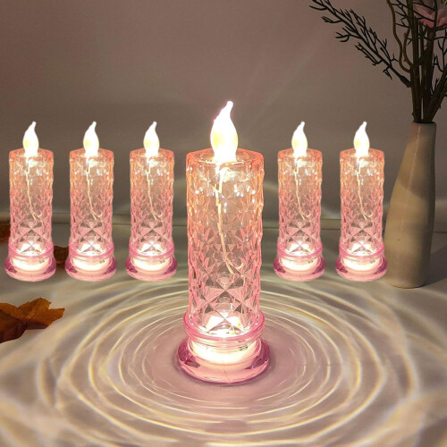 LED Crystal Candle Lights with Pink Rose Shadow 6 pcs