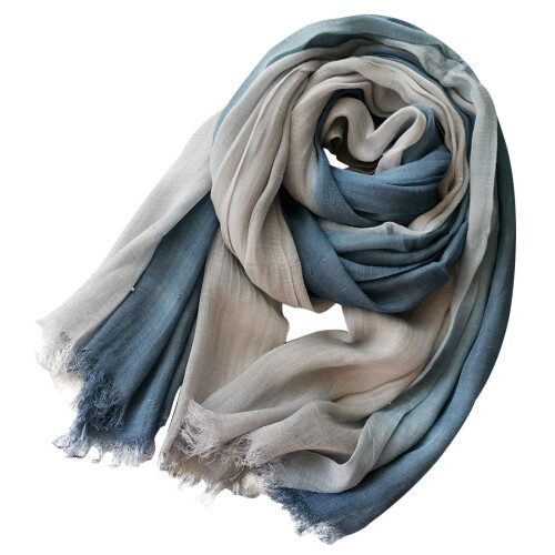 Écharpe en coton et lin dégradée bicolore bleu clair, taille unique