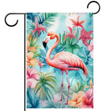 Gartenflagge mit tropischen Palmen und Flamingos, doppelseitig, 28 x 40