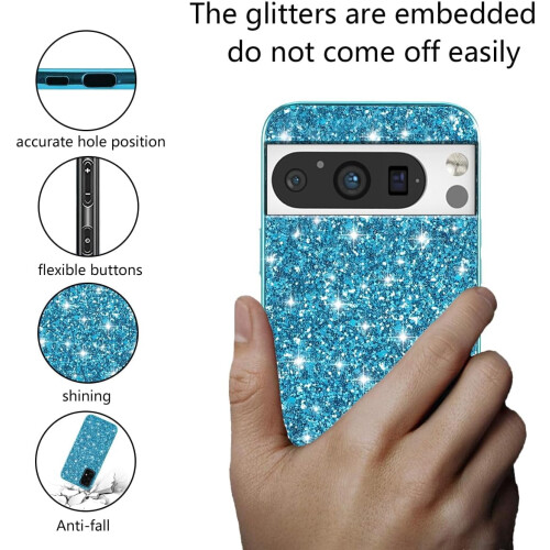 Glittrigt stötsäkert fodral till Google Pixel8, blått 2