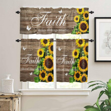 Sunflower Kitchen Curtain Set Yellow Floral Farmhouse 3-Pc