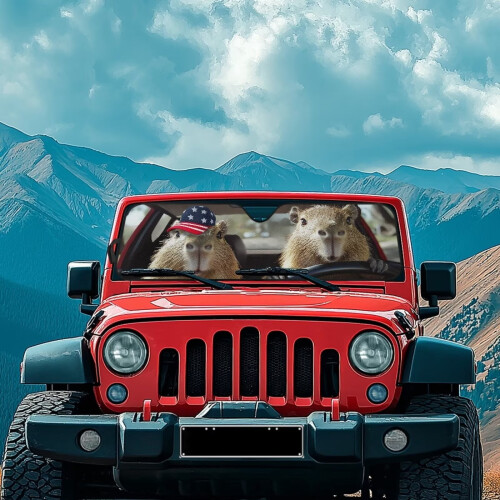 Foldable Capybara Windshield Sun Shade for Jeep Wrangler TJ 2