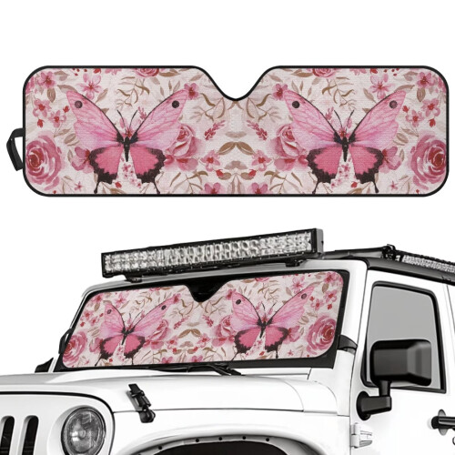 Pink Butterfly Windshield Sun Shade for Jeep Wrangler 1