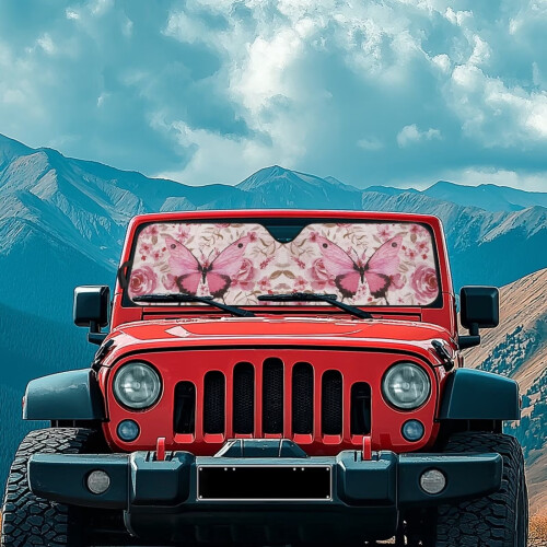 Pink Butterfly Windshield Sun Shade for Jeep Wrangler 2