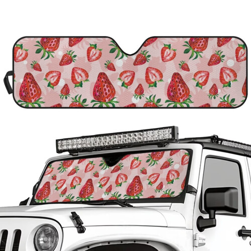 Red Strawberry Car Windshield Sun Shade Foldable