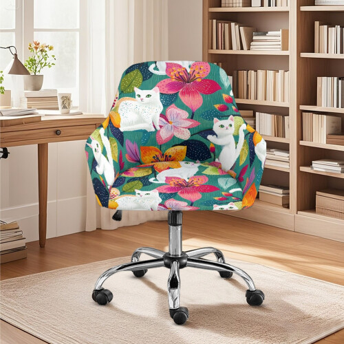 Vita kattblommor i polyester med stretch och stolsöverdrag1 1