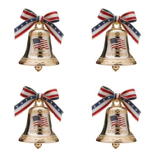 USA 250th Anniversary Bell Ornament Set 4 Pieces Silver