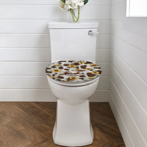 WC-Deckelbezug mit Kuh- und Sonnenblumenmuster, gestreift, länglich 1