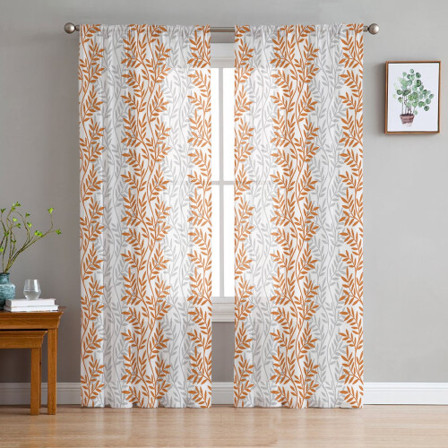 Sheer Curtains Yellow Leaf Pattern 52x108 Inch Light 2