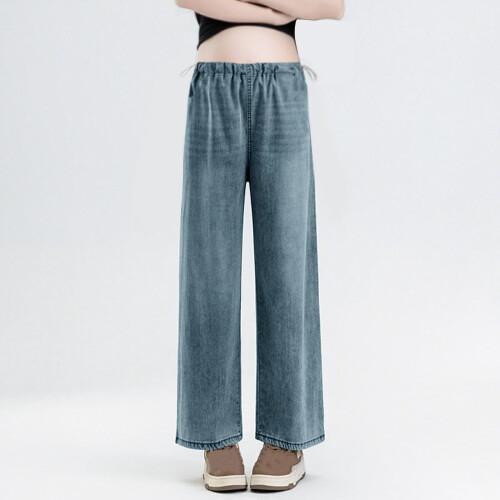 Maternity Jeans Straight Leg Blue Stretch Over Belly 1