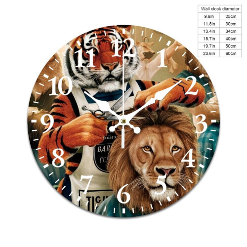 Ljudlös väggklocka med tigerlejonfrisyrdesign, batteri 1