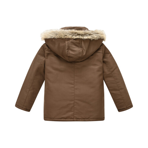 Boys Winter Hooded Parka Brown Size 140 2