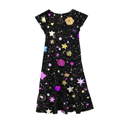 Mädchenkleid mit Blumenmuster, Volantärmeln und Taillenband 2