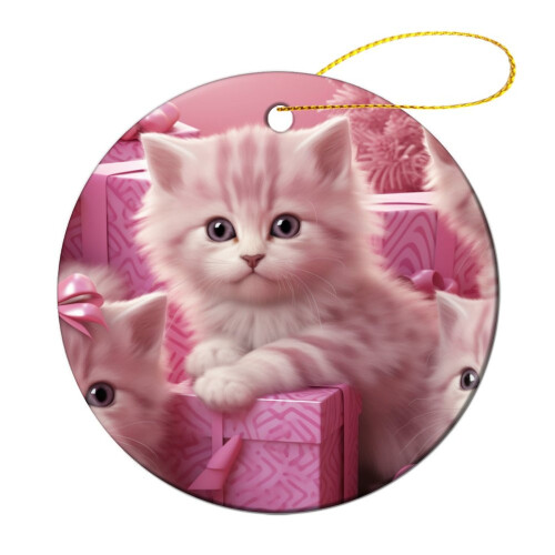 Pink Kitten Christmas Ornament Ceramic 1pc