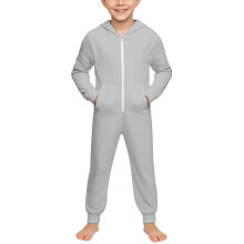 Kids Hooded Zip-Up Jumpsuit with Pockets, Solid Color,