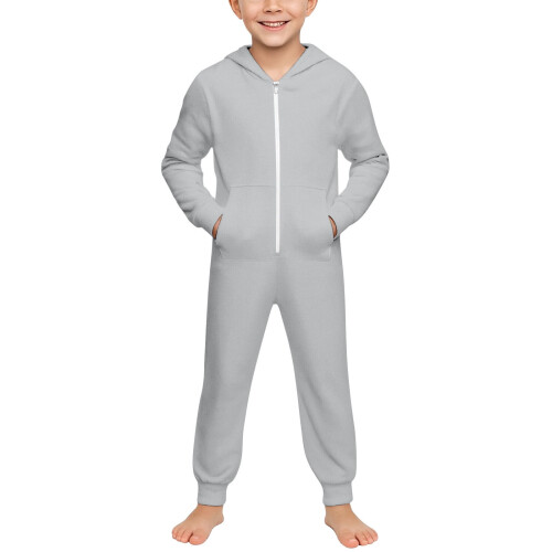 Kids Hooded Zip-Up Jumpsuit with Pockets, Solid Color,