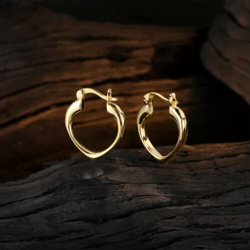 925 Silver Heart-Shaped Hoop Huggie Earrings 1