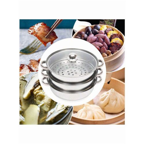 Stainless Steel Steamer Pot 3-Tier 28cm 2