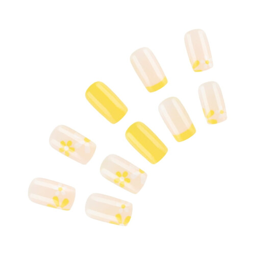 Yellow French Tip Press-On Nails Short Square 24 Pcs 1