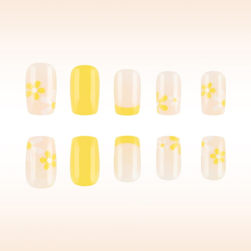 Yellow French Tip Press-On Nails Short Square 24 Pcs 2