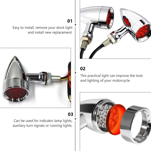 Motorcycle LED Retro Turn Signals Red 1 Pair 12V 2