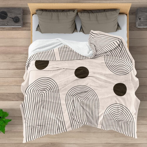 Abstract Boho Throw Blanket Flannel 60x80 Inch Black Beige 1
