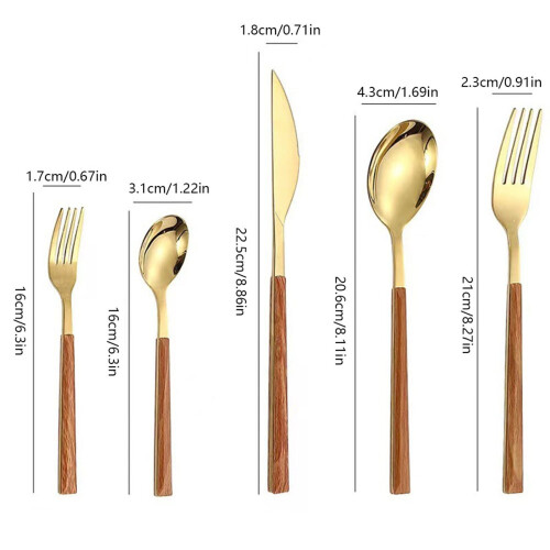 Stainless Steel Flatware Set with Wood Handles 5 Pieces 1