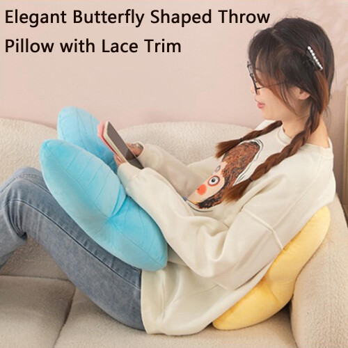 Butterfly Throw Pillow with Lace Trim Yellow 2