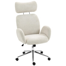 Office Chair with Adjustable Headrest, Spring Pack, Curved Line, Boucle Fabric - Pale Grey
