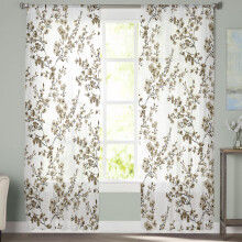 Sheer Curtains Floral Watercolor Brown 52x108 in 2 Panels