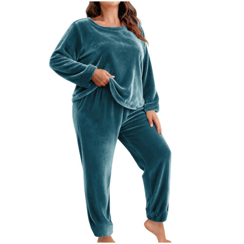 Women's Plus Size Flannel Pajama Set Long Sleeve Pants 1