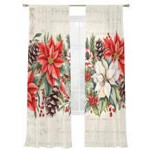 Red and White Floral Sheer Curtains 52 x 96 inches Light
