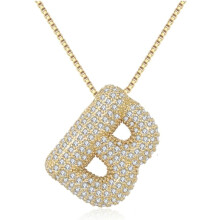 Bubble Letter Necklace 18K Gold Plated Initial Pendant 18