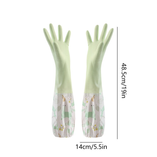 Latex Waterproof Dishwashing Gloves Medium Long Cuff Flock 2