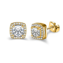 CZ Stud Earrings for Women and Men Gold Square 1 Pair