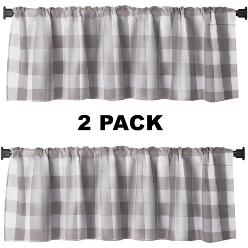WOSIBO Buffalo Check Valances White Grey 2-Pack 16x56 Inch 1