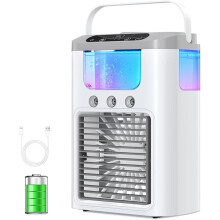 Climatiseur Portable, Ventilateur Évaporatif de Table, Lumière LED 7 Couleurs, Humidificateur Silencieux pour la Maison et le Bureau
