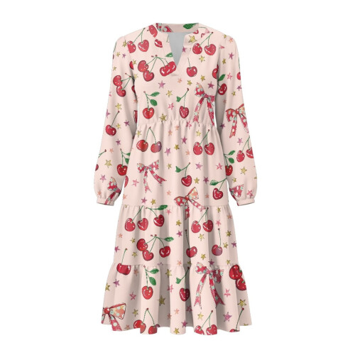 Pink Cherry Damen-Midikleid mit elastischen Ärmeln und V-Ausschnitt 1