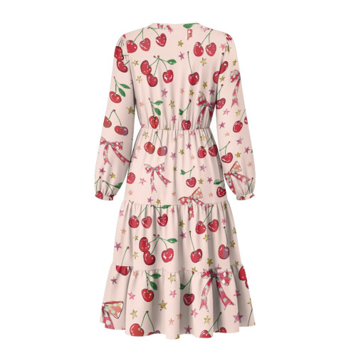 Pink Cherry Damen-Midikleid mit elastischen Ärmeln und V-Ausschnitt 2