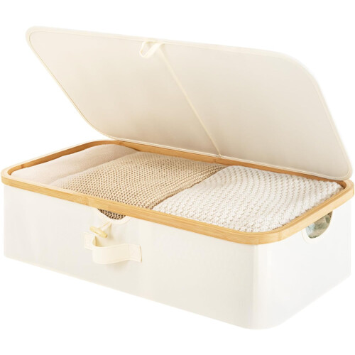 Underbed Storage Box Bamboo Frame 42L Beige